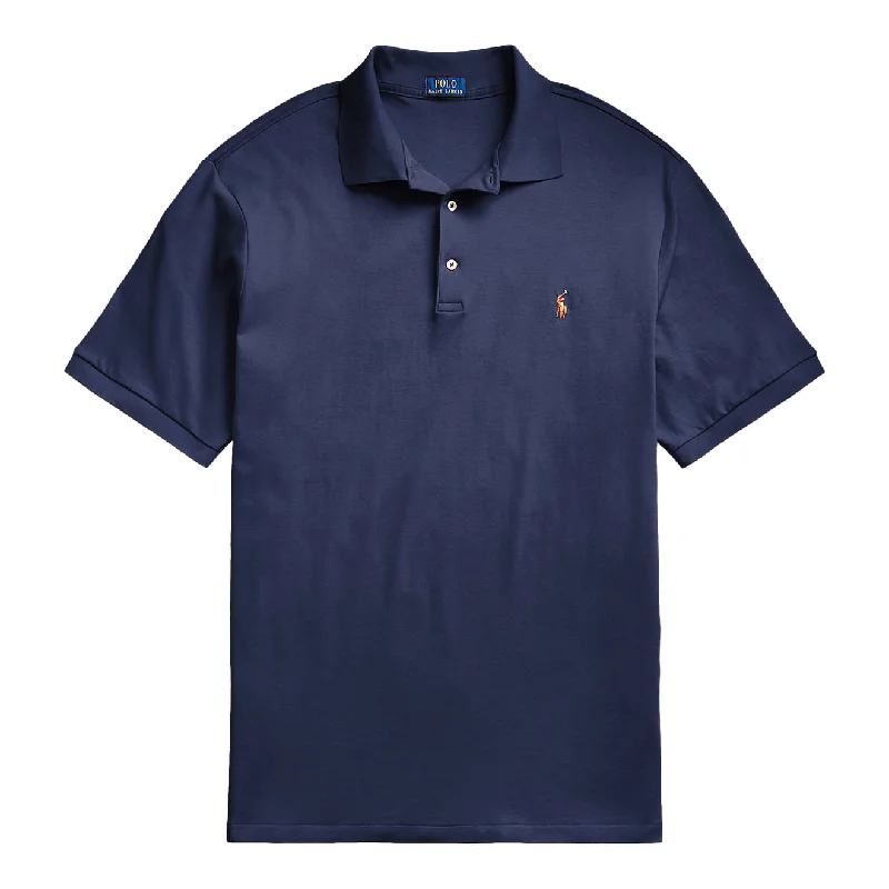 Men's polo shirts soft cotton-Polo Ralph Lauren Custom Slim Fit Soft Touch Polo Shirt Spring Navy