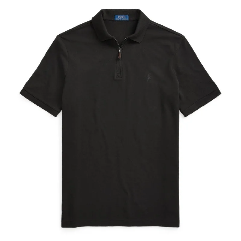 Men's polo shirts casual brown-Polo Ralph Lauren Custom Slim Fit Zip Neck Polo Shirt Black