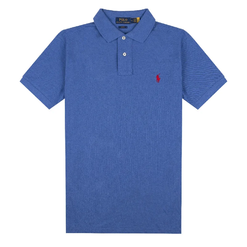 Men's polo shirts classic tan-Polo Ralph Lauren Slim Fit Mesh Polo Shirt Dockside Blue Heather