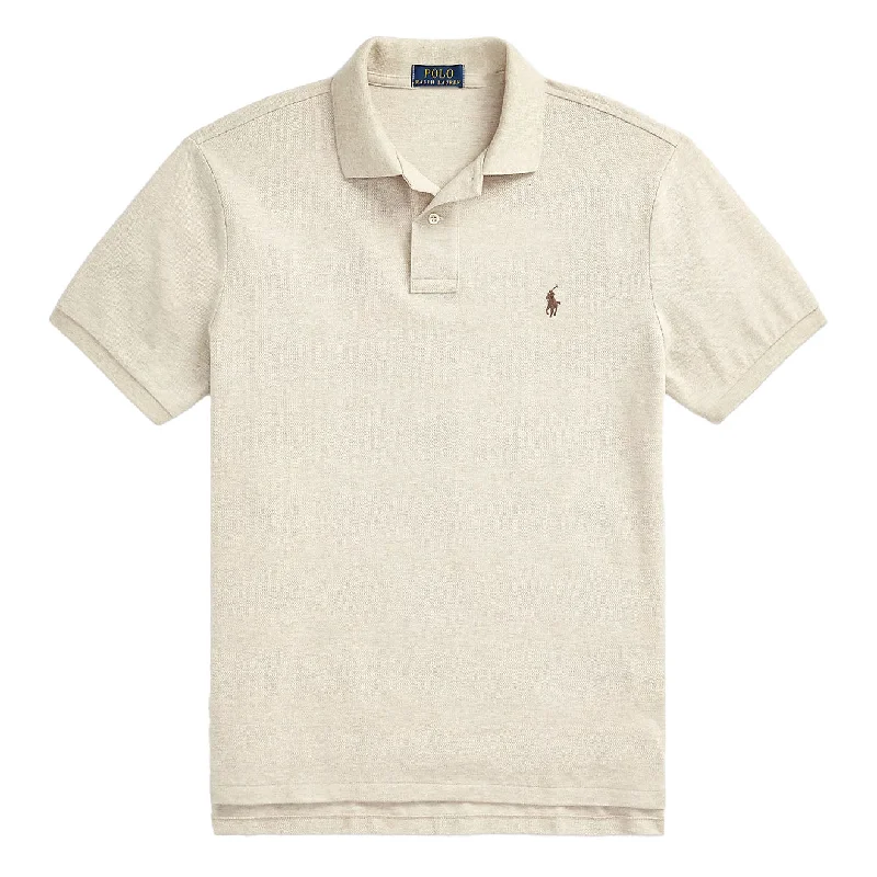 Men's polo shirts casual brown-Polo Ralph Lauren The Iconic Mesh Polo Shirt Expedition Dune Heather