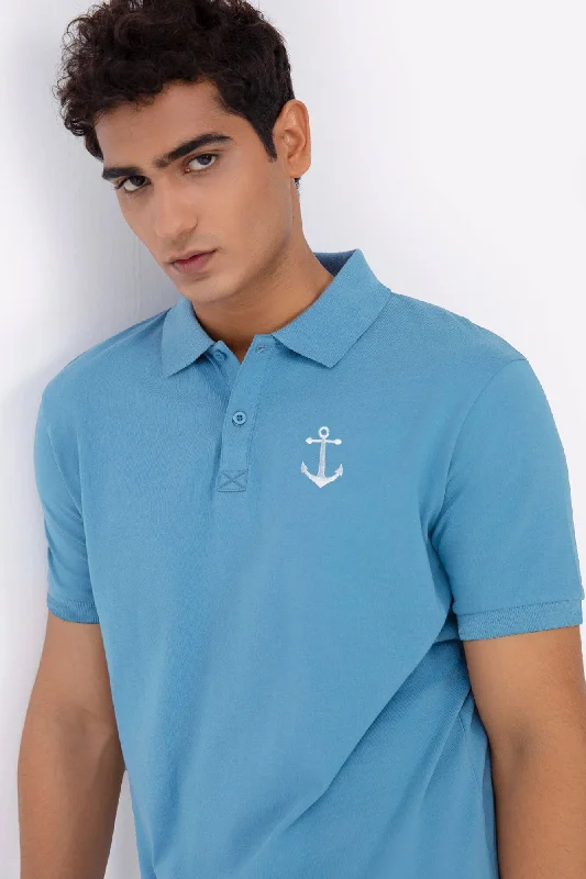 Men's polo shirts classic white-Polo Republica Men's Anchor Embroidered Short Sleeve Polo Shirt