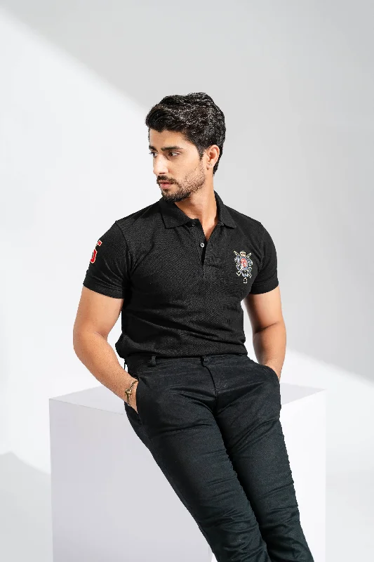 Men's polo shirts breathable black-Polo Republica Men's Crest 5 Embroidered Short Sleeve Polo Shirt