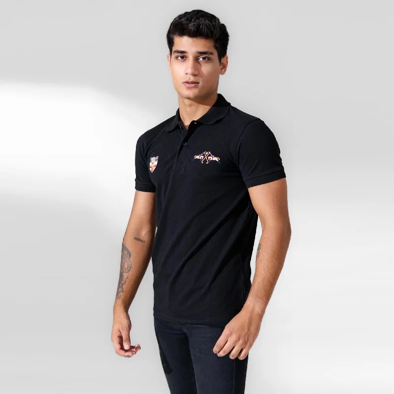 Men's polo shirts soft navy-Polo Republica Men's Rango Double Pony & Emblem Embroidered Short Sleeve Polo Shirt