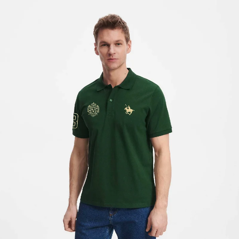 Men's polo shirts durable gray-Polo Republica Men's Horse Emblem & 8 Embroidered Short Sleeve Polo Shirt