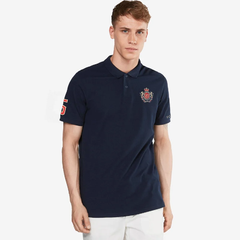 Men's polo shirts soft white-Polo Republica Men's Lion Crest & 5 Polo Embroidered Short Sleeve Polo Shirt