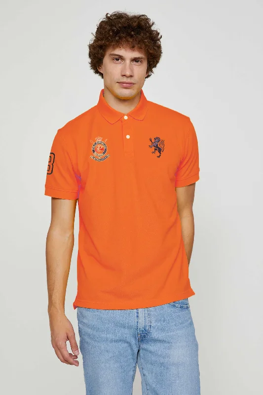 Men's polo shirts stylish tan-Polo Republica Men's Lion PR Crest & 8  Embroidered Short Sleeve Polo Shirt