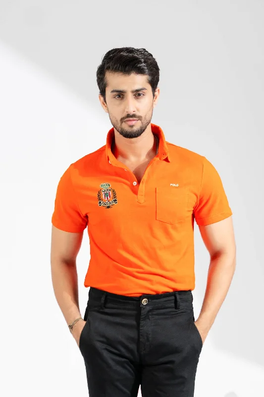 Men's polo shirts breathable navy-Polo Republica Men's Polo Crest Embroidered Pocket Polo Shirt