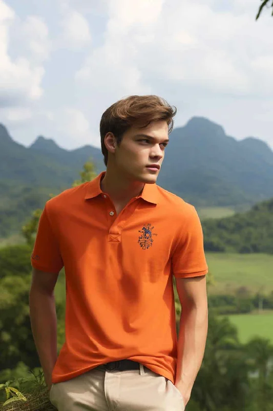 Men's polo shirts stylish tan-Polo Republica Men's Pony Polo Crest & 8 Embroidered Short Sleeve Polo Shirt