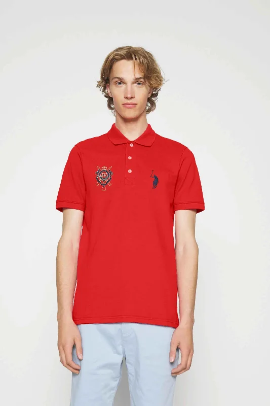 Men's polo shirts soft tan-Polo Republica Men's Signature Pony And LV Crest Embroidered Polo Shirt