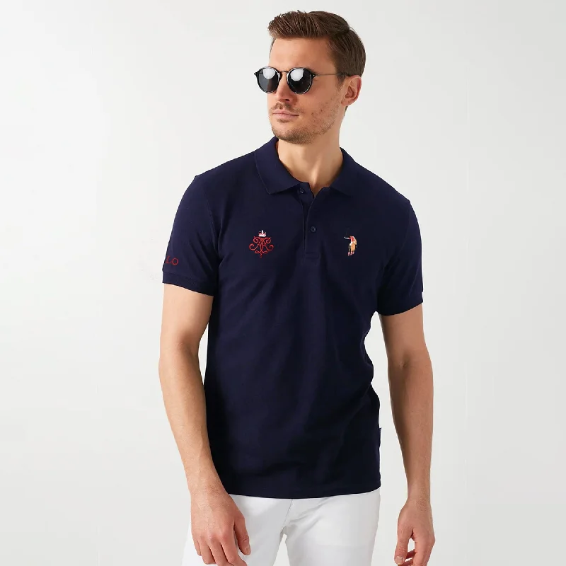 Men's polo shirts trendy gray-Polo Republica Men's Signature Pony & Crown Crest Embroidered Short Sleeve Polo Shirt