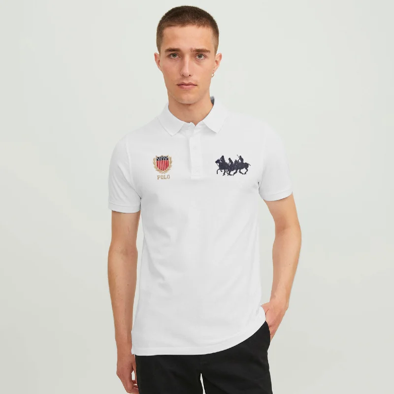 Men's polo shirts soft navy-Polo Republica Men's Triple Pony & USA Polo Embroidered Short Sleeve Polo Shirt