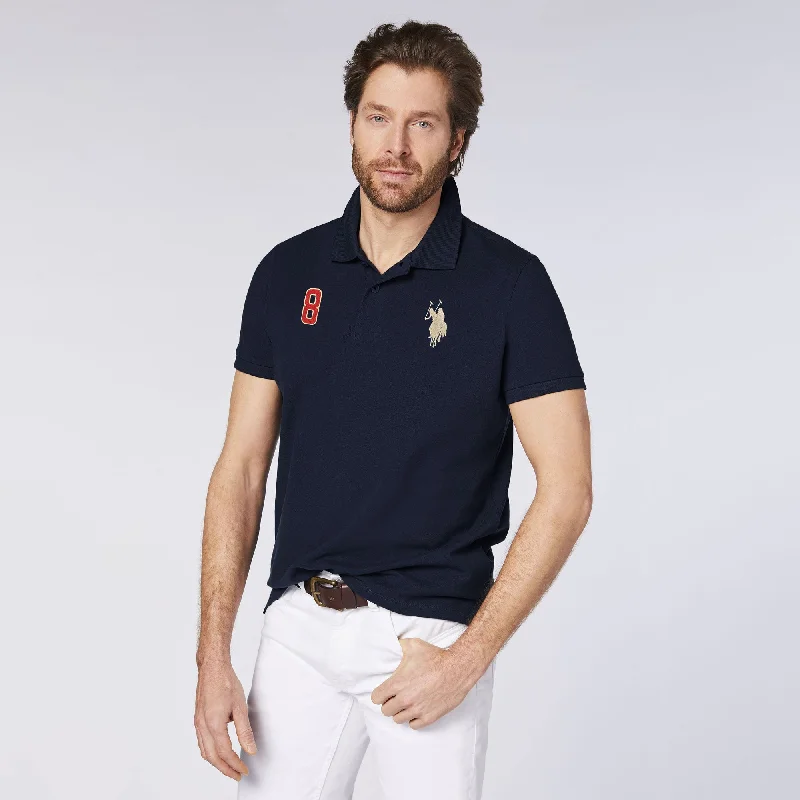 Men's polo shirts durable white-Polo Republica Men's Twin Pony & 8 Embroidered Short Sleeve Polo Shirt