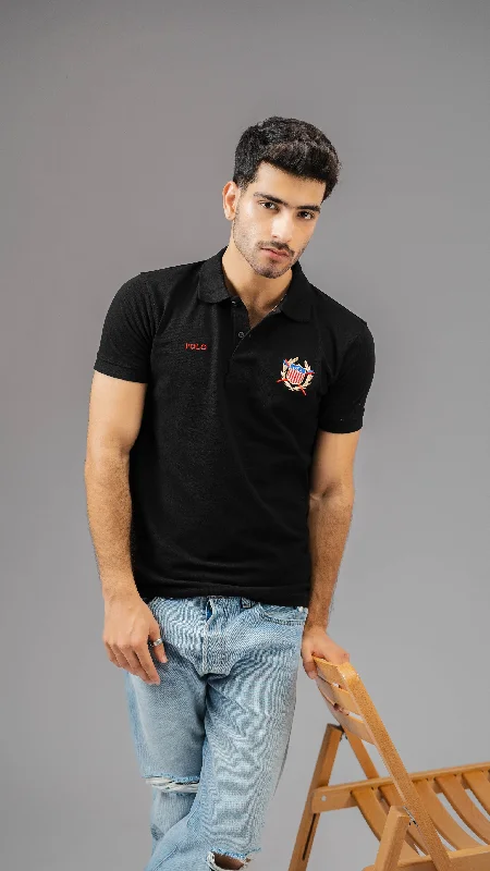 Men's polo shirts lightweight black-Polo Republica Men's USA & Polo Embroidered Short Sleeve Polo Shirt