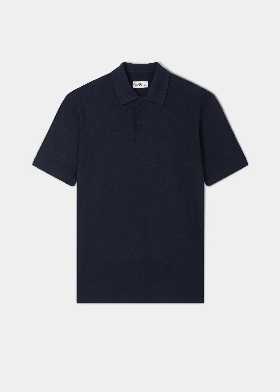 Men's polo shirts slim fit-Rendham Cotton Linen Shirt In Navy