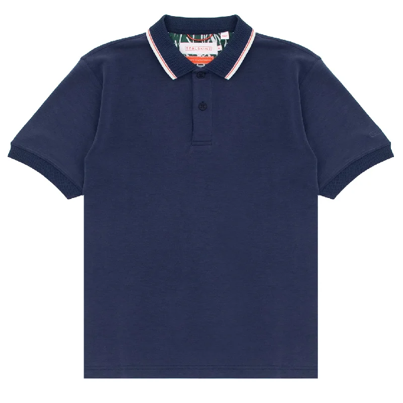 Men's polo shirts slim navy-Sealskinz Stalham Polynosic Tipped Collar Polo Shirt Navy