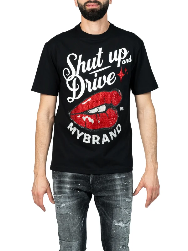 Men's T-shirts durable black-Shut up and drive | BLACK