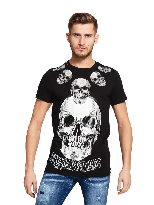 Men's T-shirts stylish tan-SKULL NECKLACE T-SHIRT | BLACK