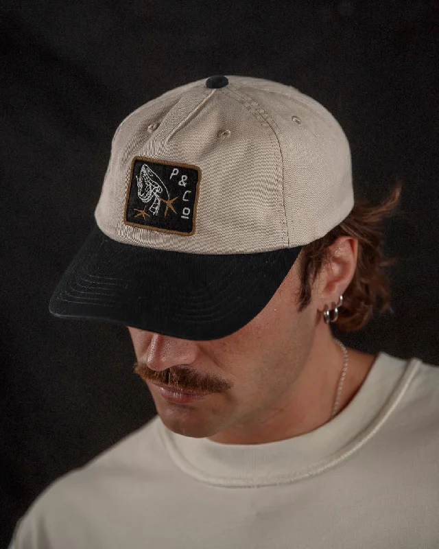 Men's hats classic white-Snake Bite 5 Panel Cap - Ecru / Black