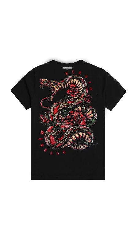 Men's T-shirts breathable green-Snake Roses T-Shirt White | BLACK