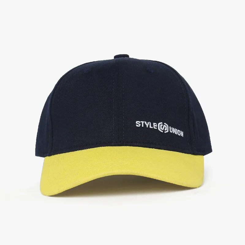 Men's hats warm black-Solid Navy & Yellow Cap