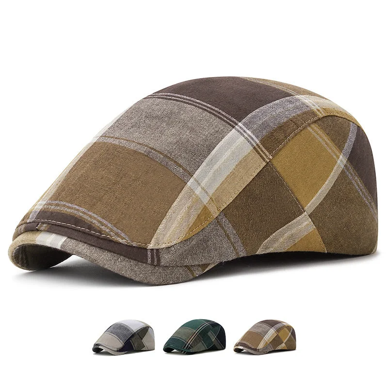 Men's hats trendy white-Casual plaid cap breathable forward cap