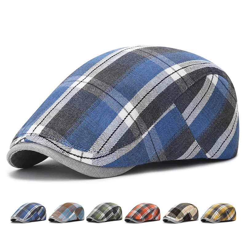 Men's hats stylish green-Vintage plaid cap for men