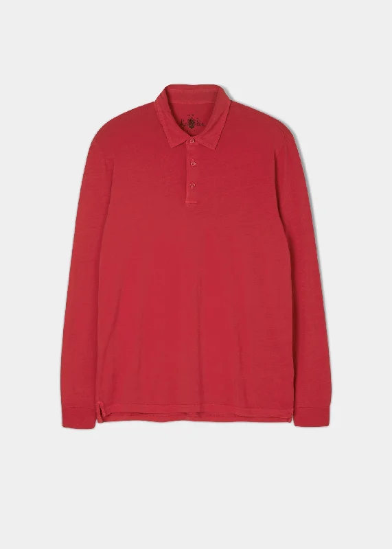 Men's polo shirts classic navy-Storwood Long Sleeve Polo Shirt In Rosso