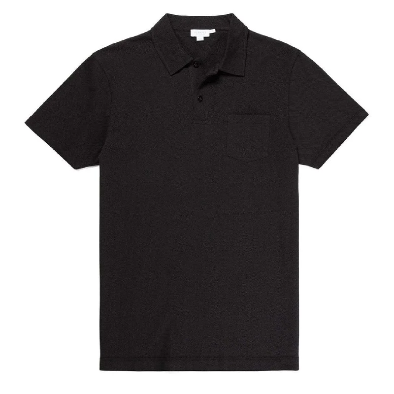 Men's polo shirts classic navy-Sunspel Riviera S/S Polo Shirt Black