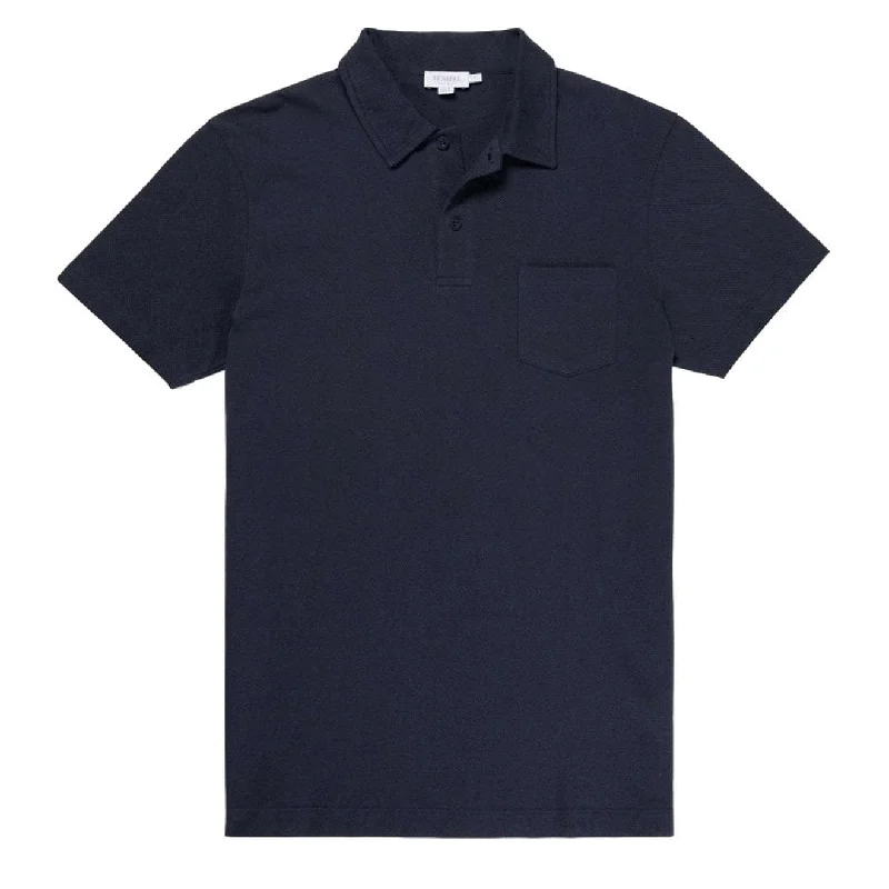 Men's polo shirts stylish black-Sunspel Riviera S/S Polo Shirt Navy