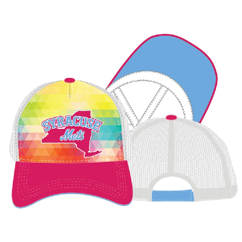 Men's hats casual navy-Syracuse Mets Rainbow/ Hot Pink Youth Cap