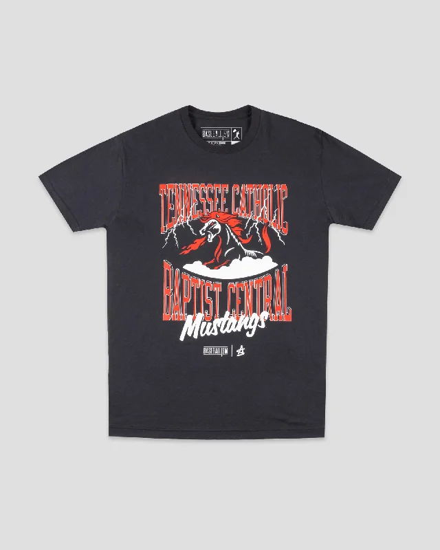 Men's T-shirts durable black-Tennessee Catholic Baptist Central (Black) - Baseballism x Austin Schultz