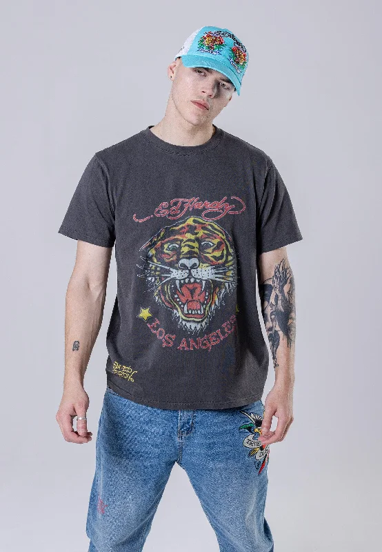 Men's T-shirts stylish black-Mens Tiger-Vintage Roar T-Shirt - Black