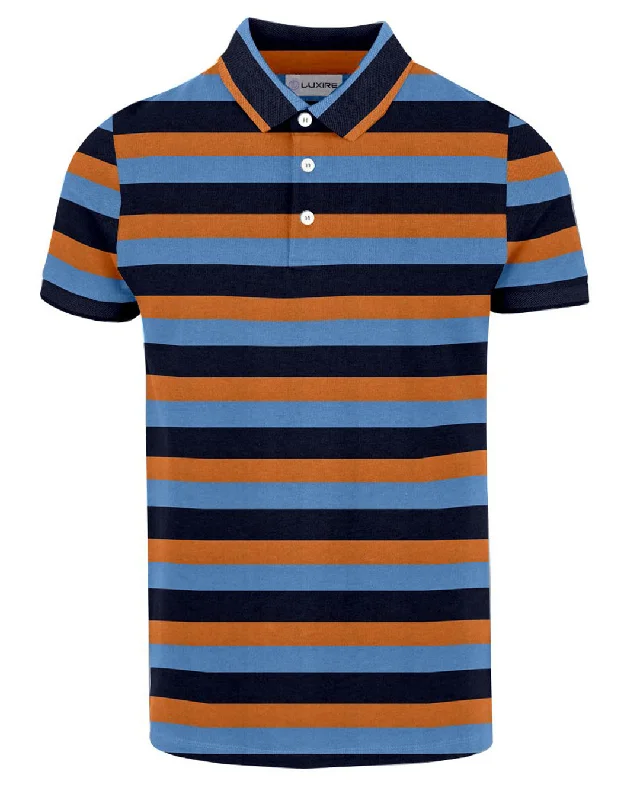 Men's polo shirts breathable white-Navy Orange Blue Stripes T-shirt