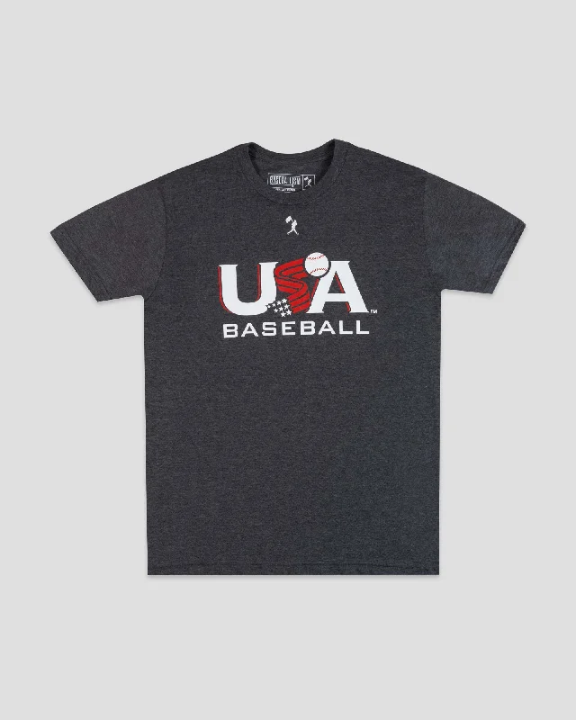 Men's T-shirts breathable black-Baseballism x USA Baseball - Charcoal