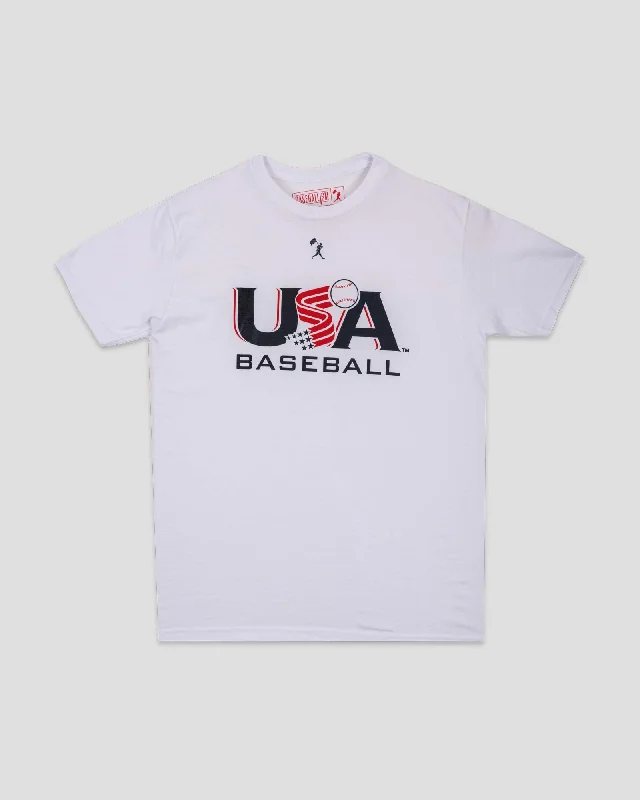 Men's T-shirts stylish black-Baseballism x USA Baseball - White