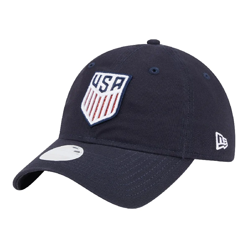 Men's hats breathable tan-Women's New Era USMNT 9Twenty Glitter Navy Hat