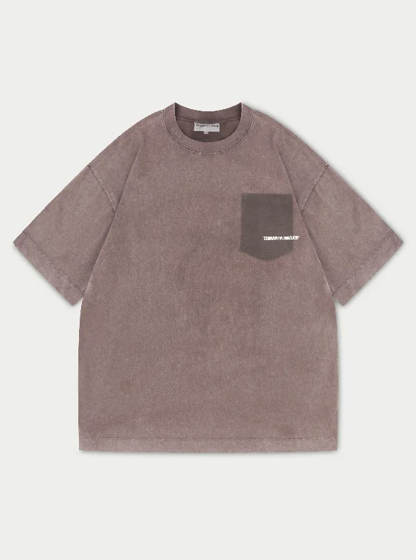 Men's T-shirts soft white-WASHED POCKET DETAIL T-SHIRT - BROWN