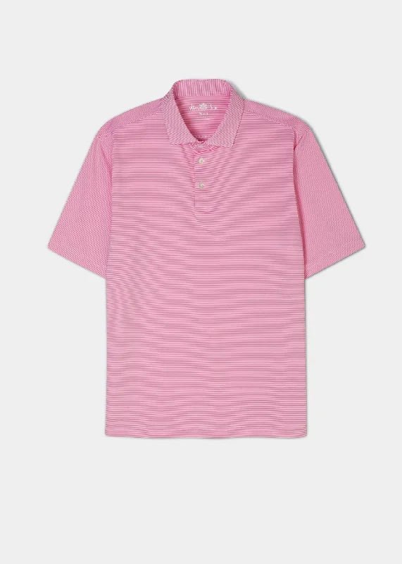 Men's polo shirts everyday green-Waterbeach Striped Polo Shirt In Carnation - Sports Fit