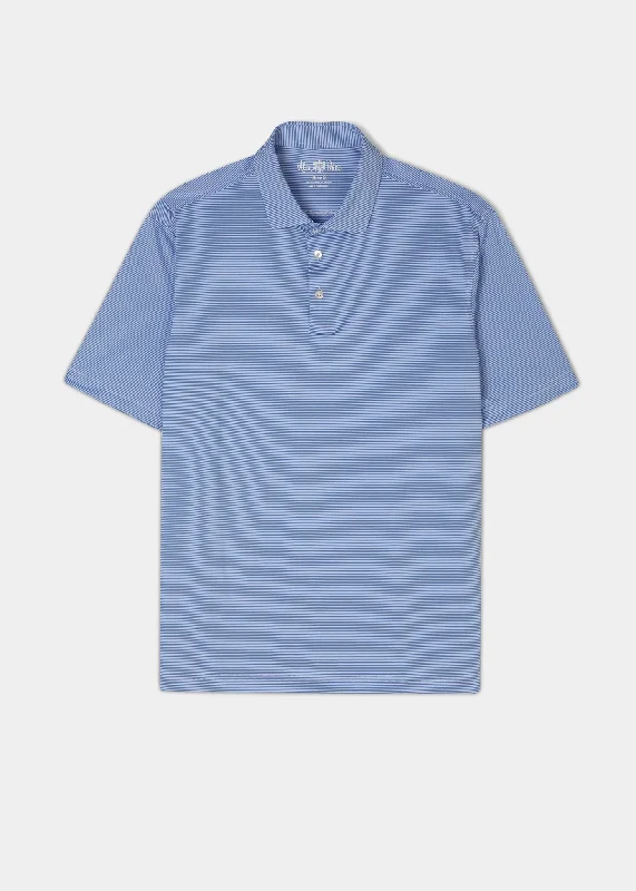 Men's polo shirts soft cotton-Waterbeach Striped Polo Shirt In Mid Blue - Sports Fit