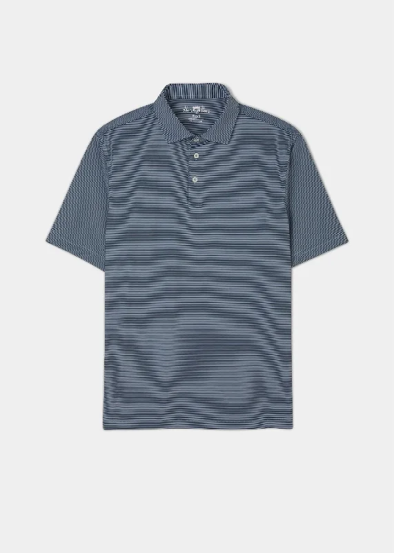 Men's polo shirts slim tan-Waterbeach Striped Polo Shirt In Navy - Sports Fit