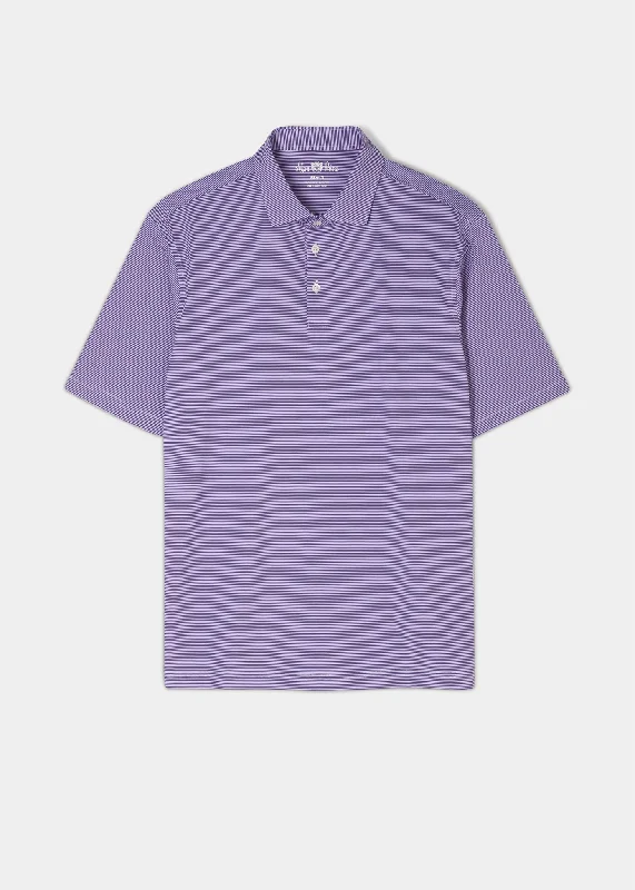 Men's polo shirts breathable gray-Waterbeach Striped Polo Shirt In Plum - Sports Fit