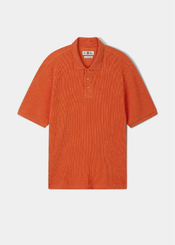 Men's polo shirts lightweight navy-Whitwell Short Sleeve Waffle Stitch Polo In Amber