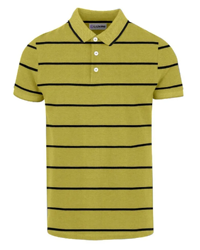 Men's polo shirts trendy tan-Yellow With Black Horizontal Stripes