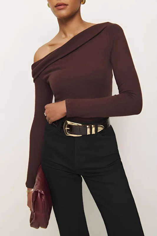 Ladies long-sleeve tops soft black-One Shoulder Long-Sleeve Top