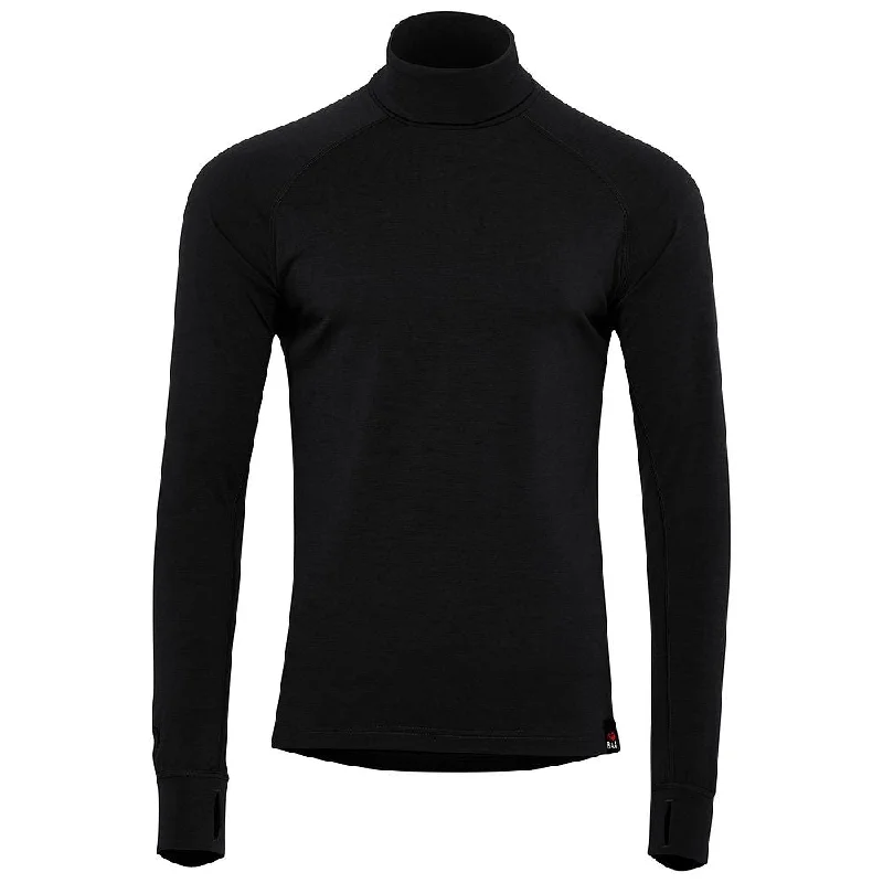 Ladies long-sleeve tops lightweight white-Mens 160 Merino Active Roll Neck (Black)