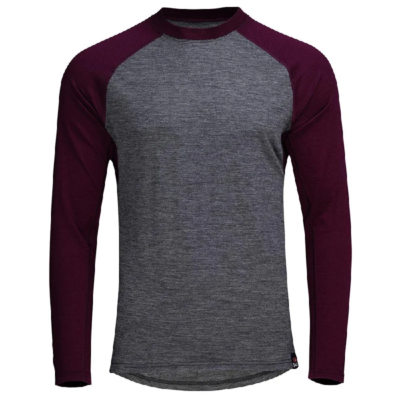 Ladies long-sleeve tops stylish black-Mens Merino 180 Baseball Crew (Smoke/Wine)