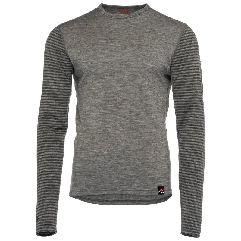 Ladies long-sleeve tops casual black-Mens Merino 180 Long Sleeve Crew (Stripe Charcoal/Smoke)