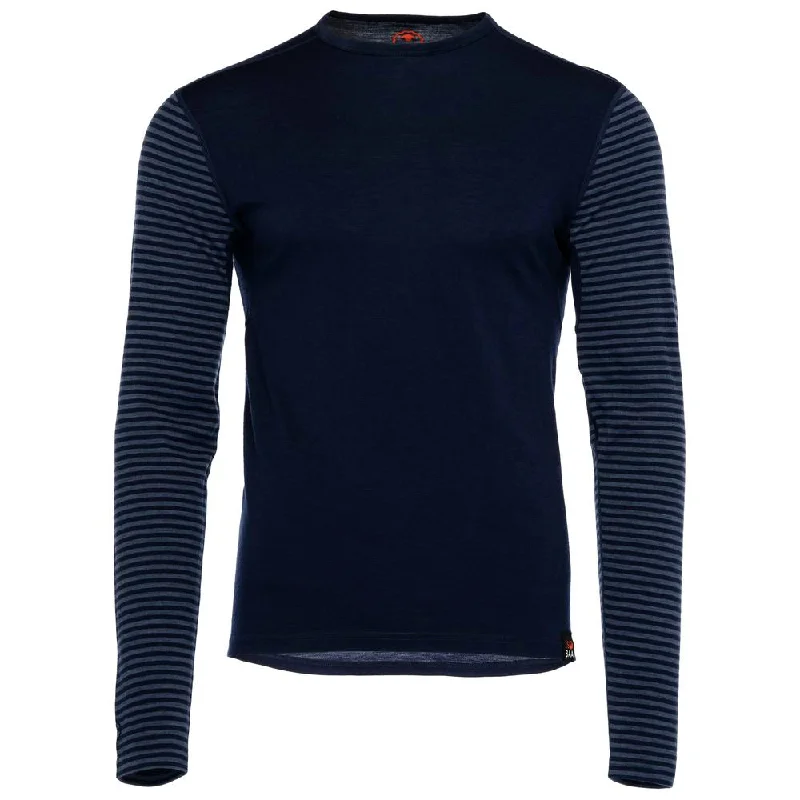 Ladies long-sleeve tops soft tan-Mens Merino 180 Long Sleeve Crew (Stripe Navy/Denim)