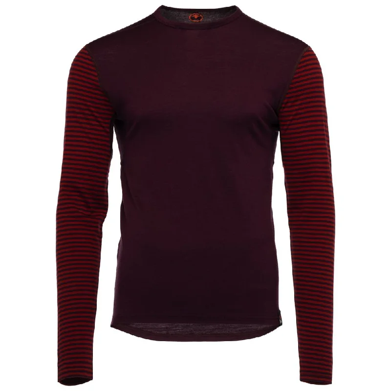 Ladies long-sleeve tops cozy brown-Mens Merino 180 Long Sleeve Crew (Stripe Wine/Red)