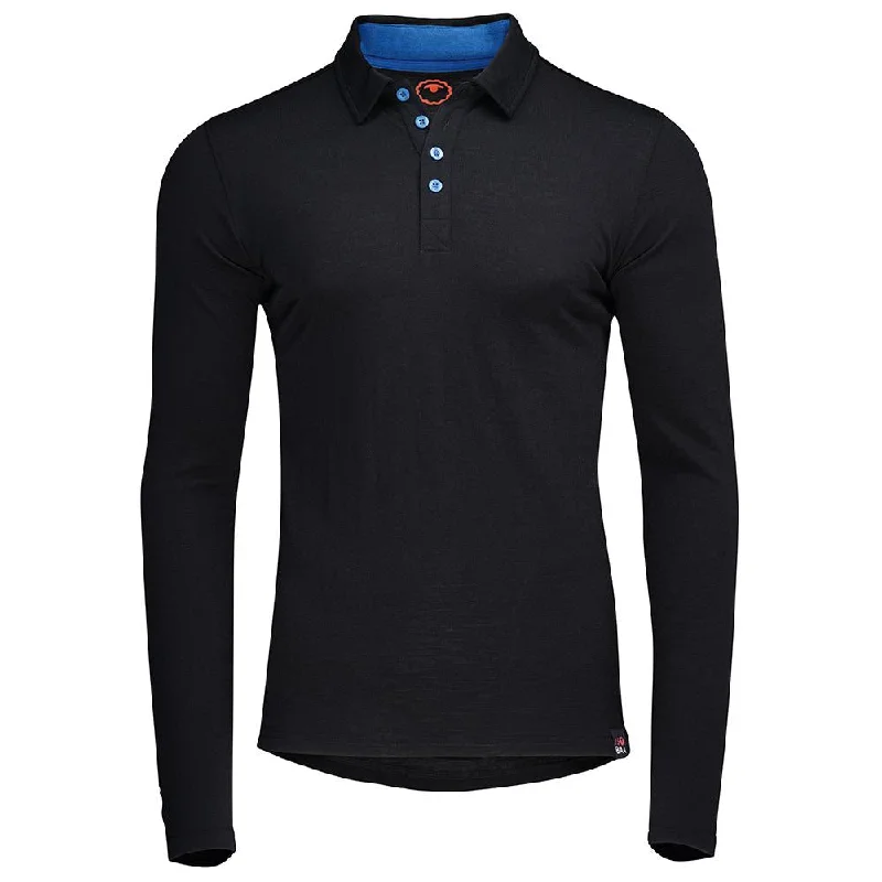 Ladies long-sleeve tops lightweight navy-Mens Merino 200 Long Sleeve Polo Shirt (Black/Blue)